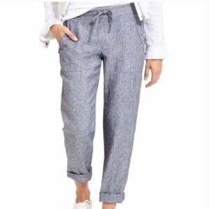Athleta -1411 Gray 100% Linen Mid Rise‎ Cropped Ankle Pants Size 4